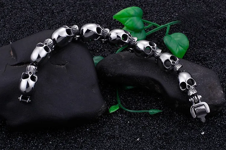 316 Stainless Steel Skull Heads Charm Bracelet