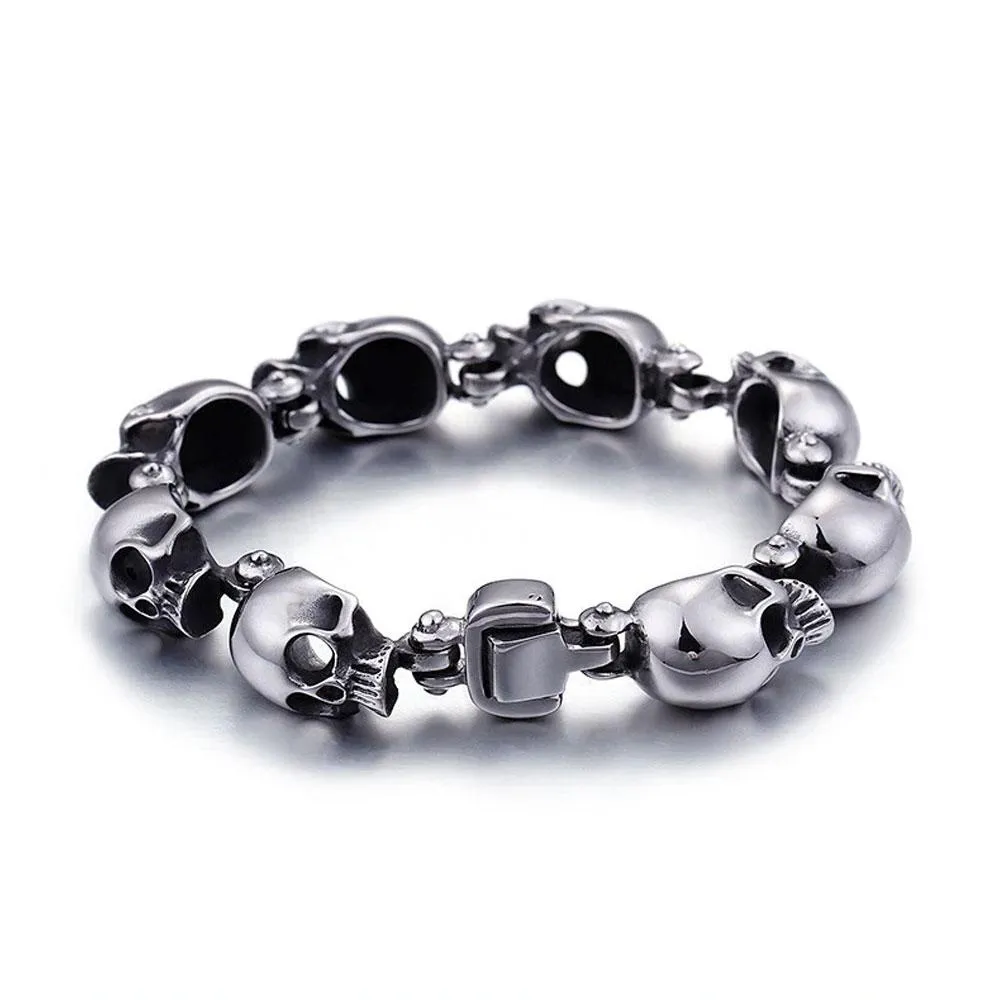 316 Stainless Steel Skull Heads Charm Bracelet