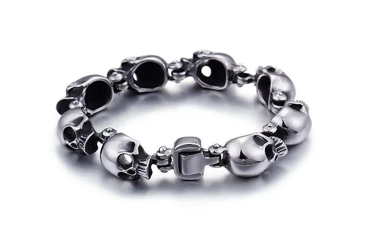 316 Stainless Steel Skull Heads Charm Bracelet