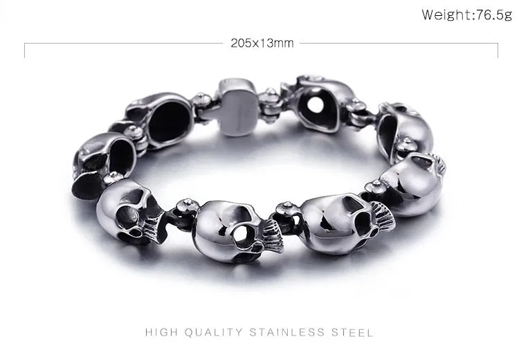 316 Stainless Steel Skull Heads Charm Bracelet