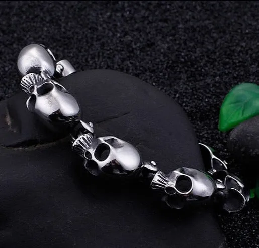 316 Stainless Steel Skull Heads Charm Bracelet