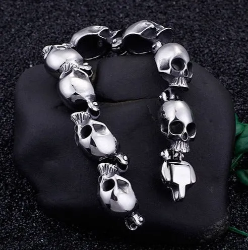 316 Stainless Steel Skull Heads Charm Bracelet