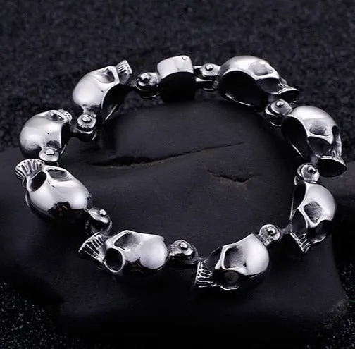 316 Stainless Steel Skull Heads Charm Bracelet