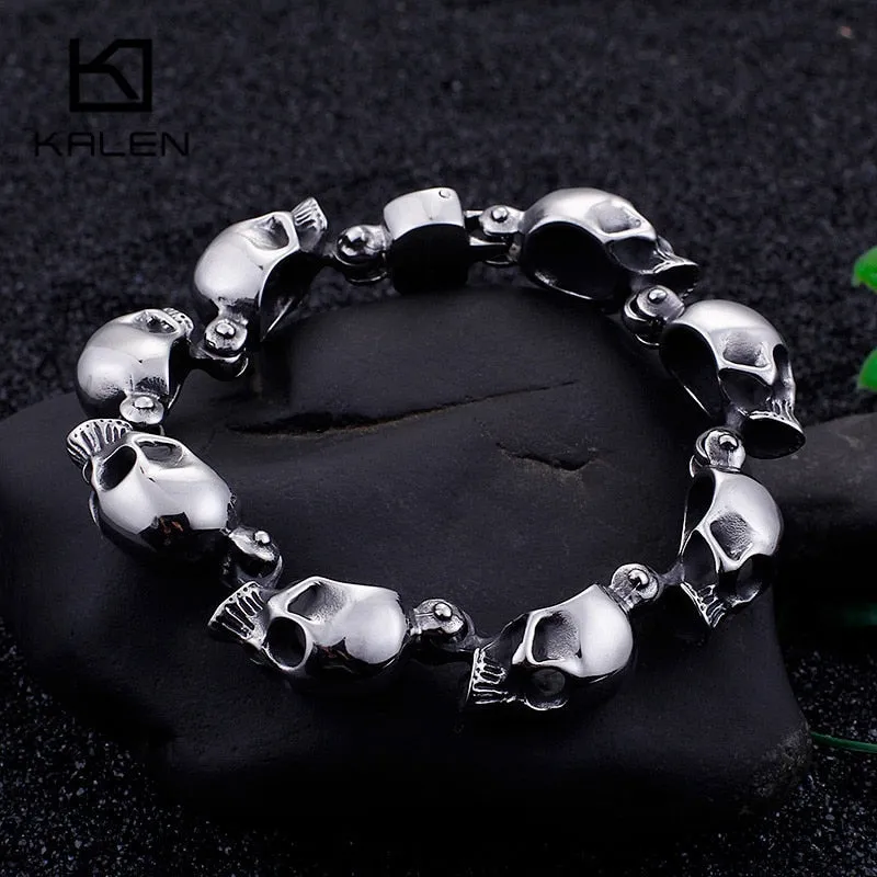 316 Stainless Steel Skull Heads Charm Bracelet