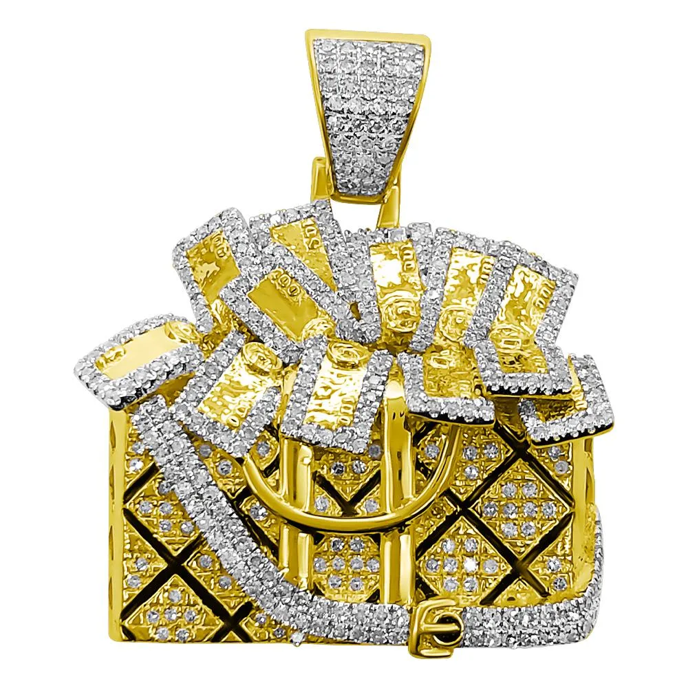 3D Handbag Full Of Money Diamond Pendant .90cttw 10K Yellow Gold