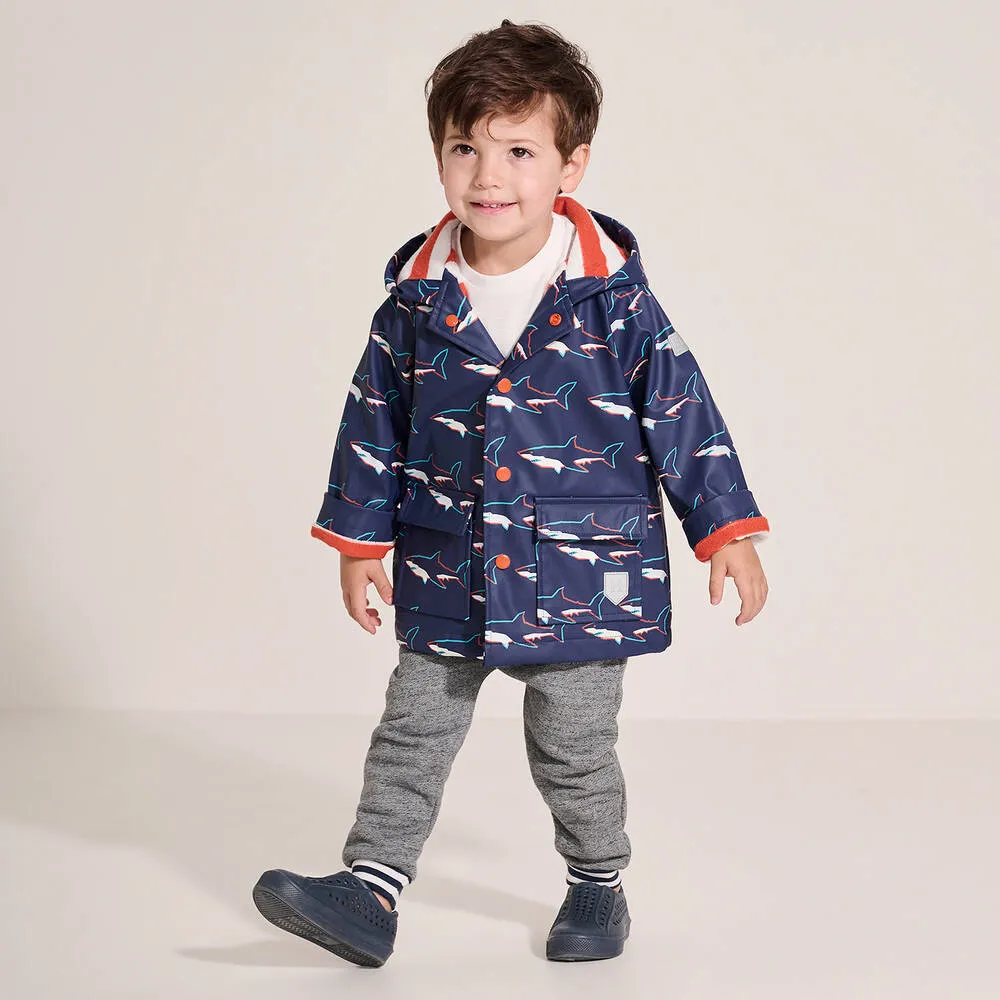 Baby Boys Blue Shark Hooded Raincoat