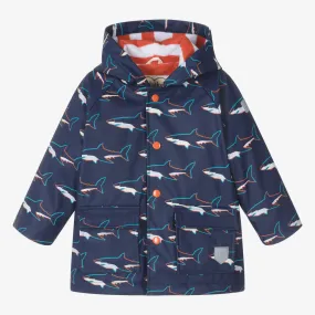 Baby Boys Blue Shark Hooded Raincoat