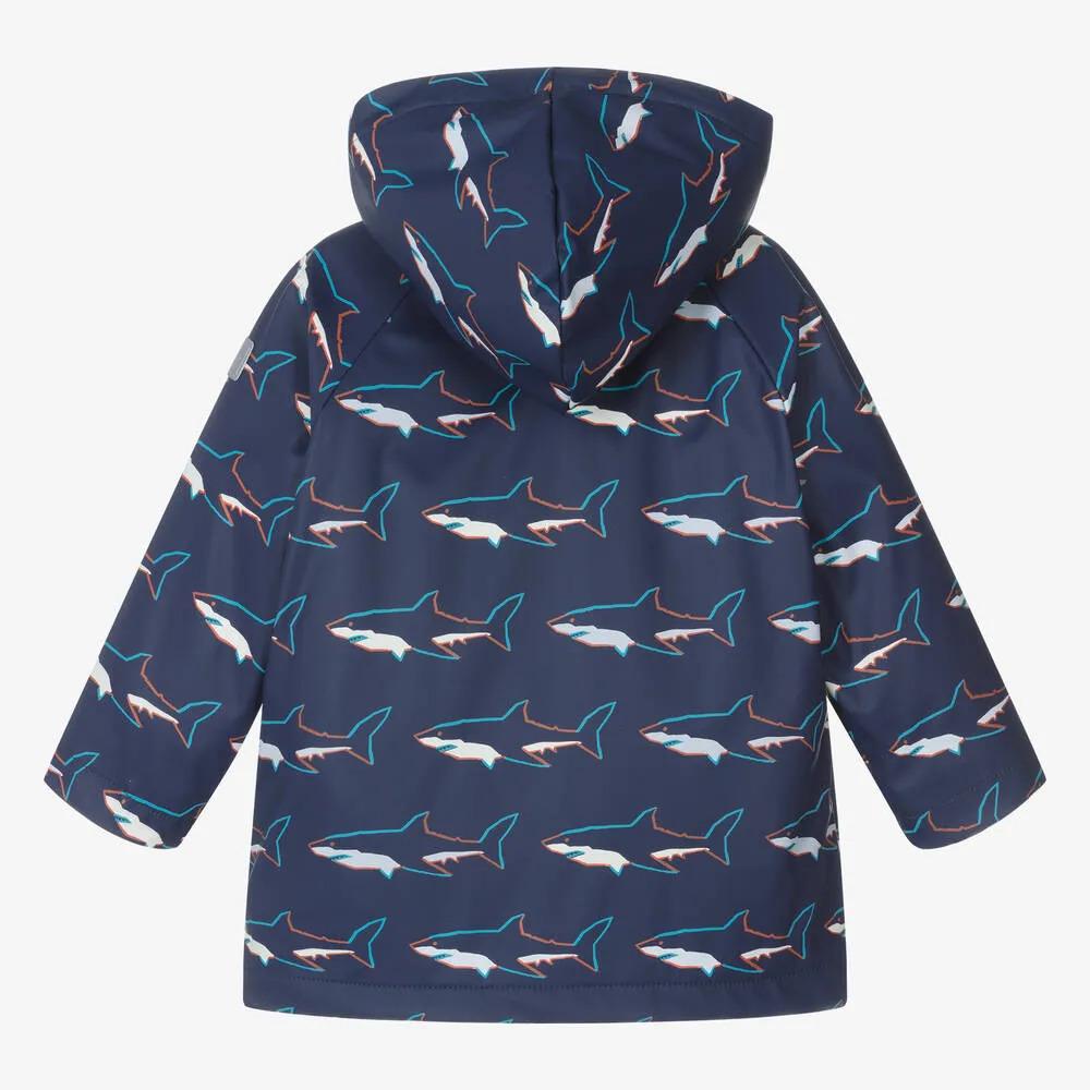 Baby Boys Blue Shark Hooded Raincoat