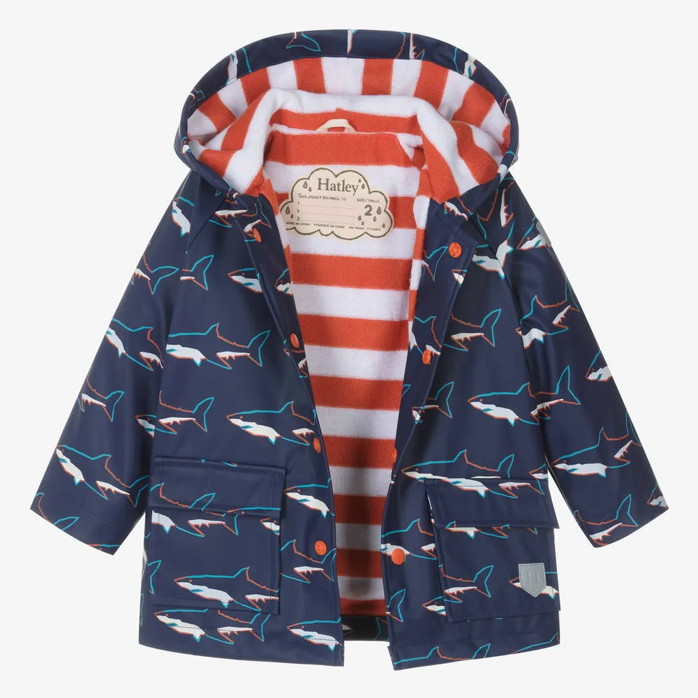 Baby Boys Blue Shark Hooded Raincoat