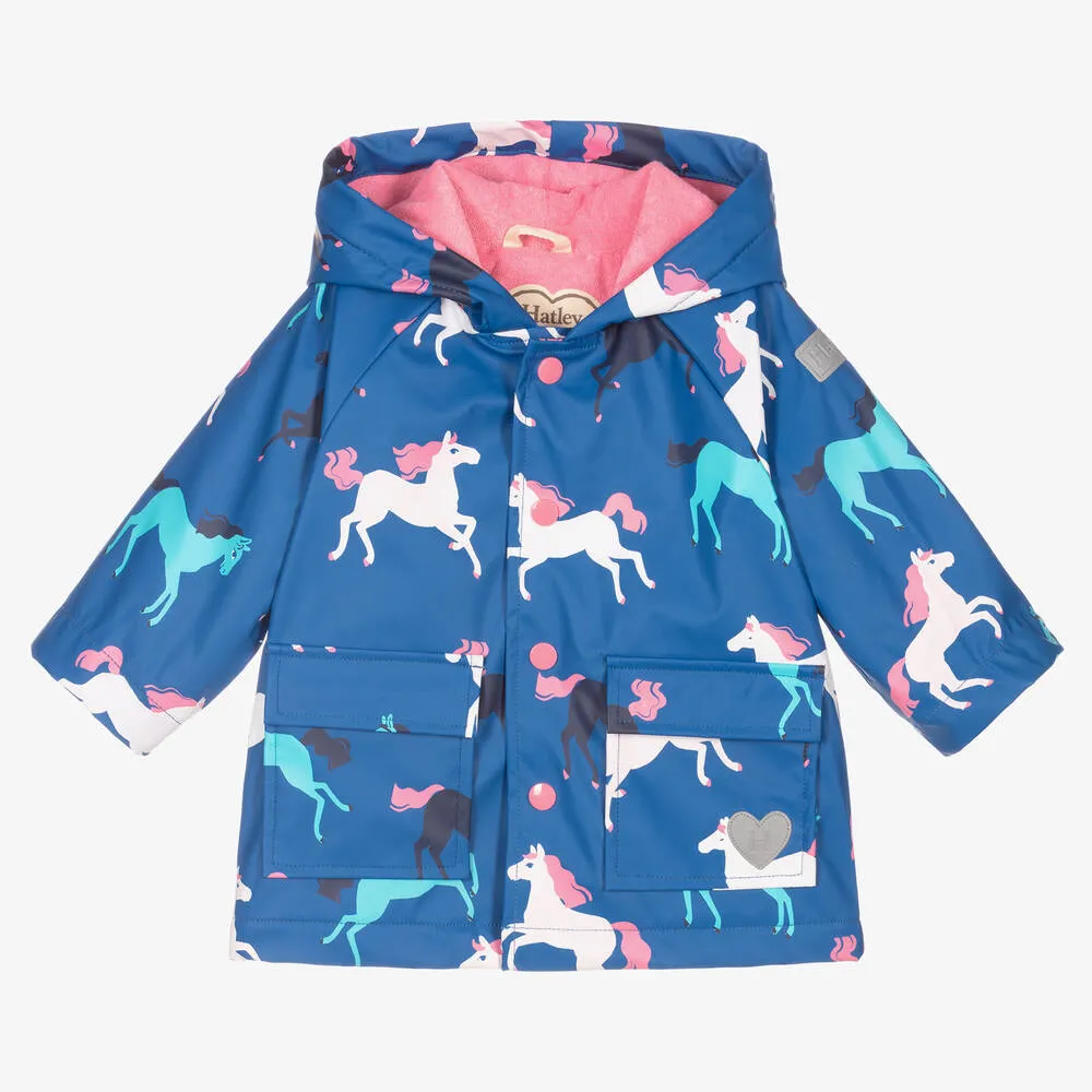 Baby Girls Blue Horse Raincoat