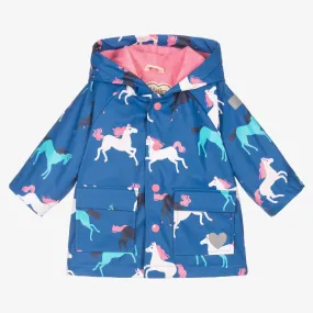 Baby Girls Blue Horse Raincoat