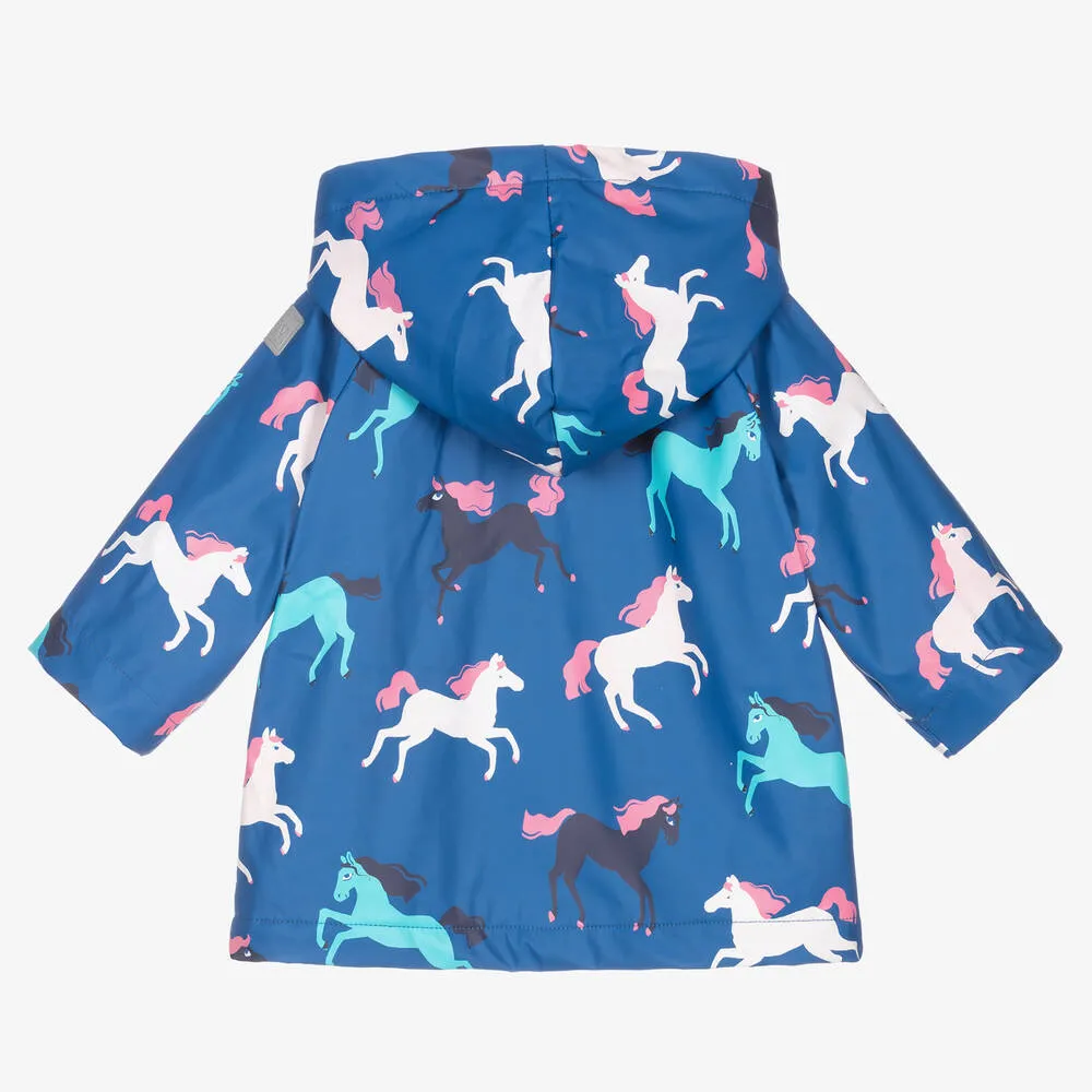 Baby Girls Blue Horse Raincoat