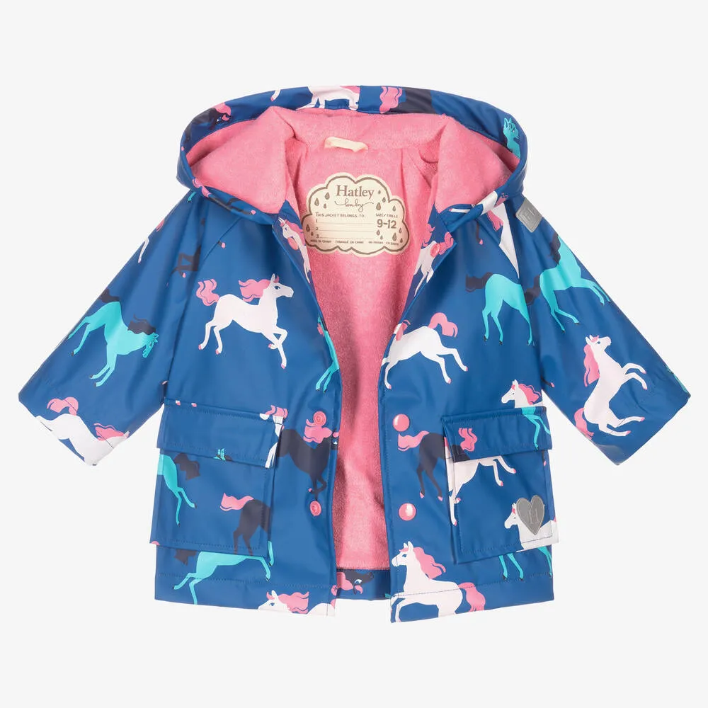 Baby Girls Blue Horse Raincoat