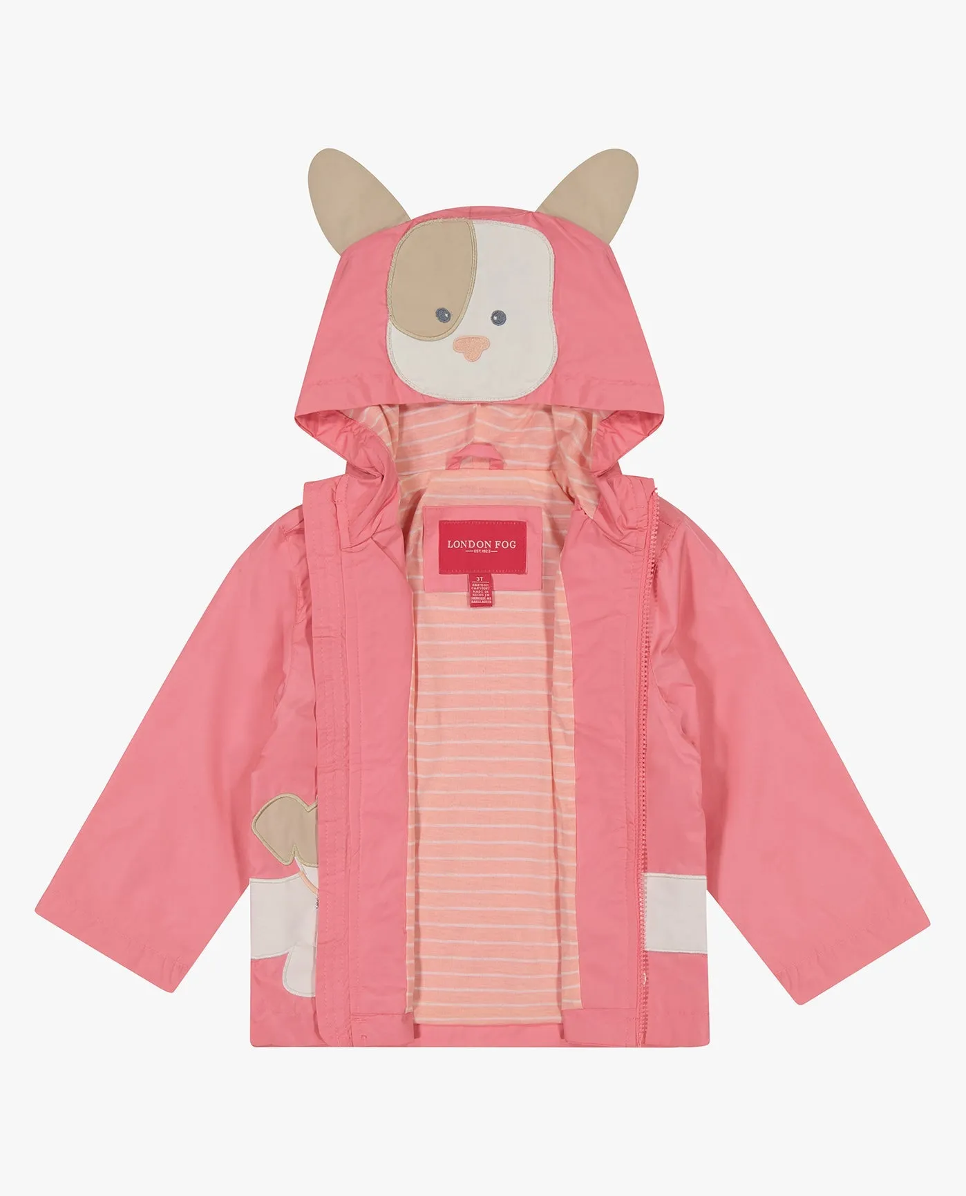 BABY GIRLS PUPPY ZIP FRONT HOODED RAINCOAT