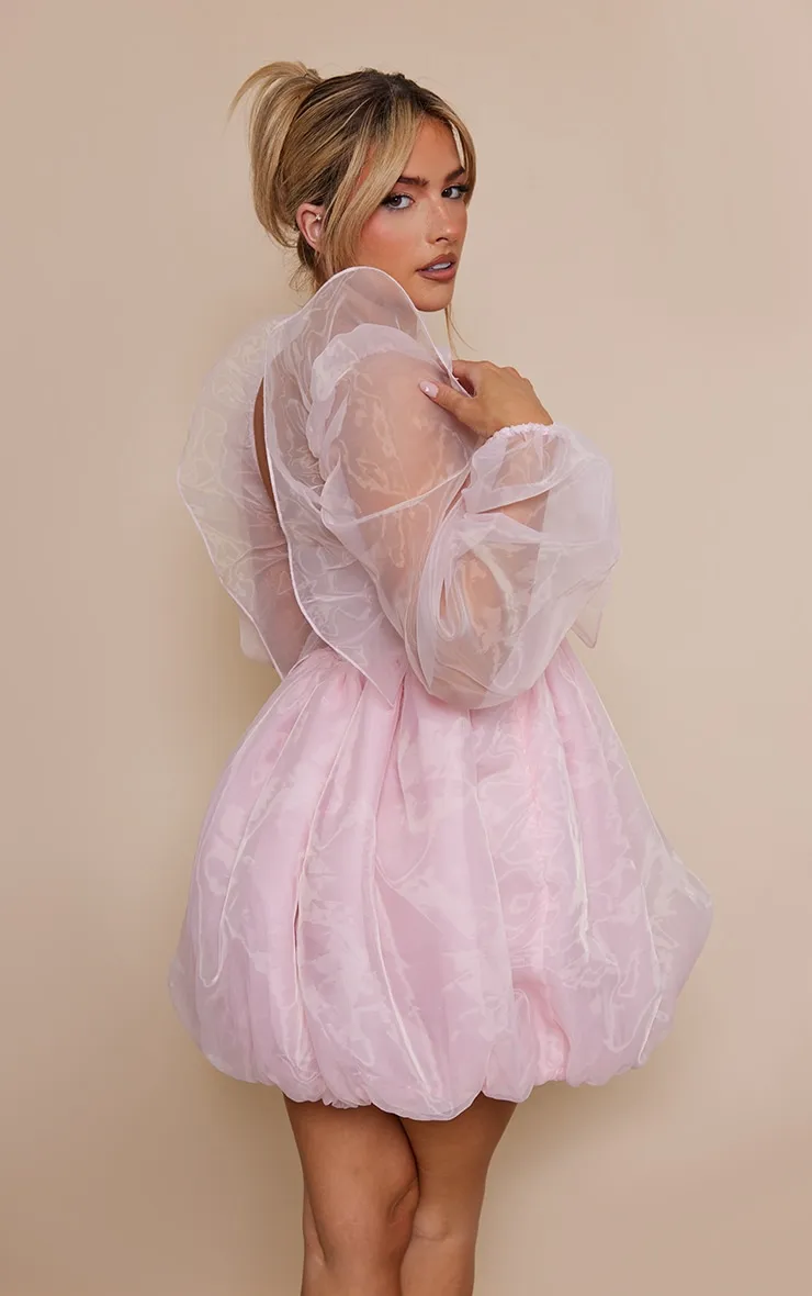 Baby Pink Organza Balloon Sleeve Puffball Dress