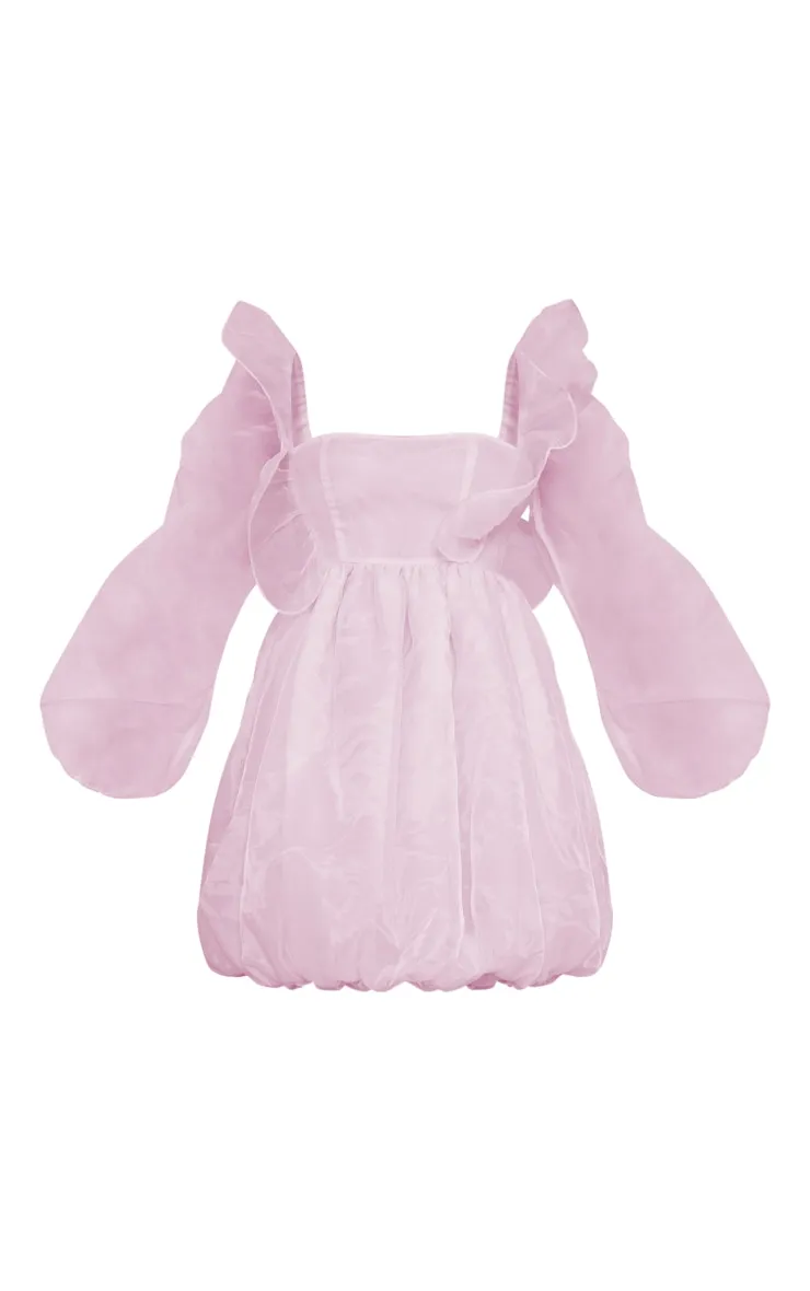 Baby Pink Organza Balloon Sleeve Puffball Dress