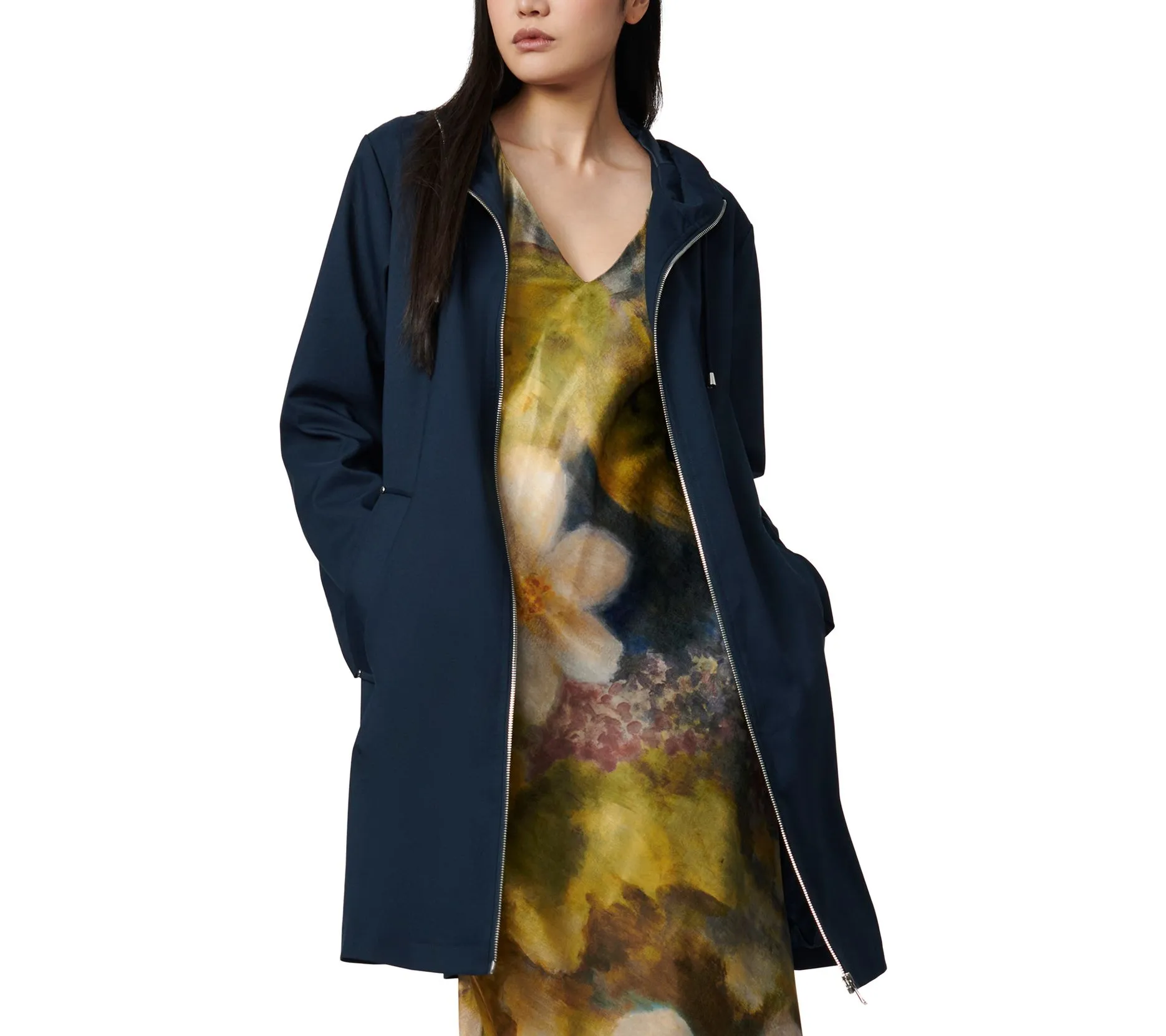 Bernardo Hooded Mid-Length Raincoat