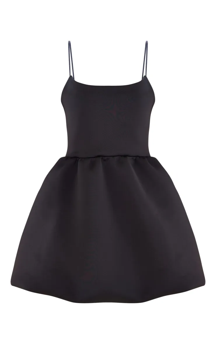 Black Strappy Scuba Puffball Dress | Dresses