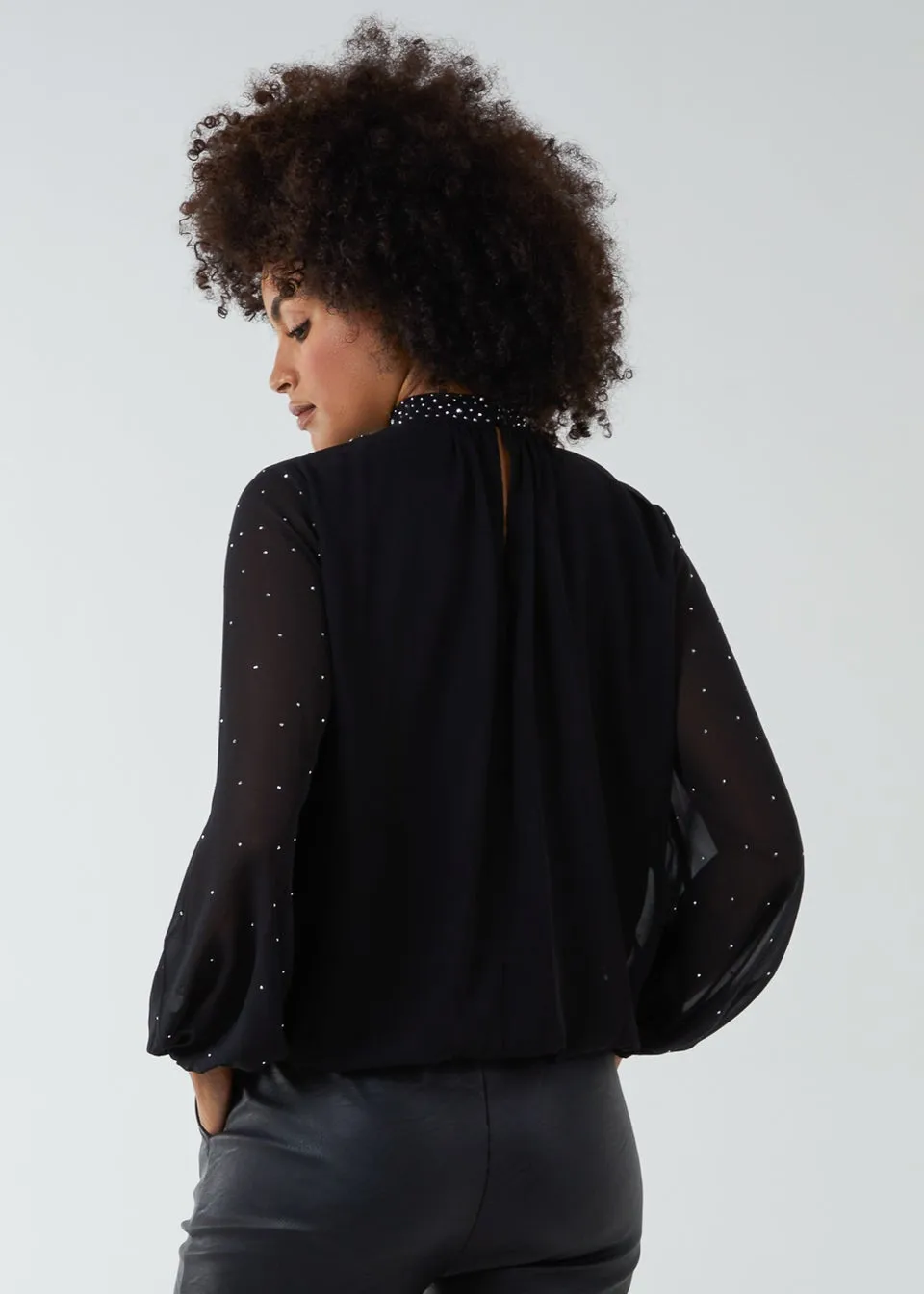 Blue Vanilla Black Ombre Diamante Puffball Top