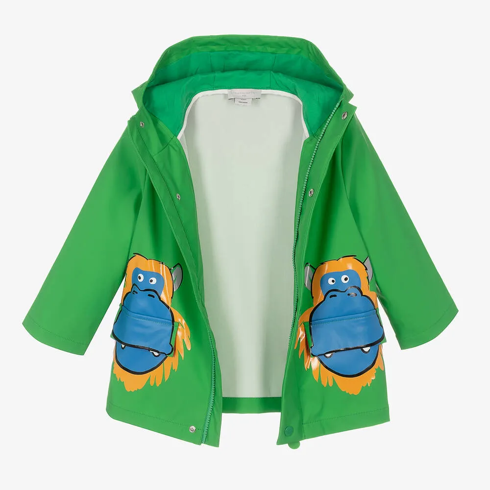 Boys Green Monkey Print Raincoat