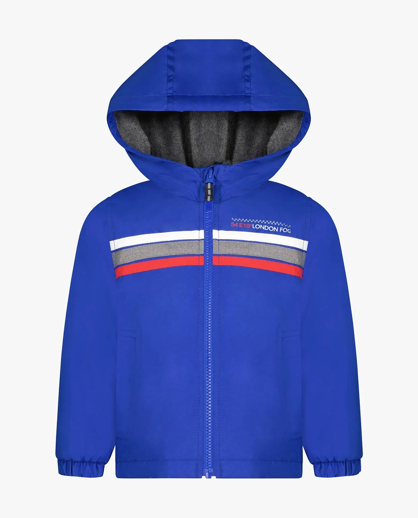 BOYS ZIP FRONT HOODED SPORTY STRIPE RAINCOAT