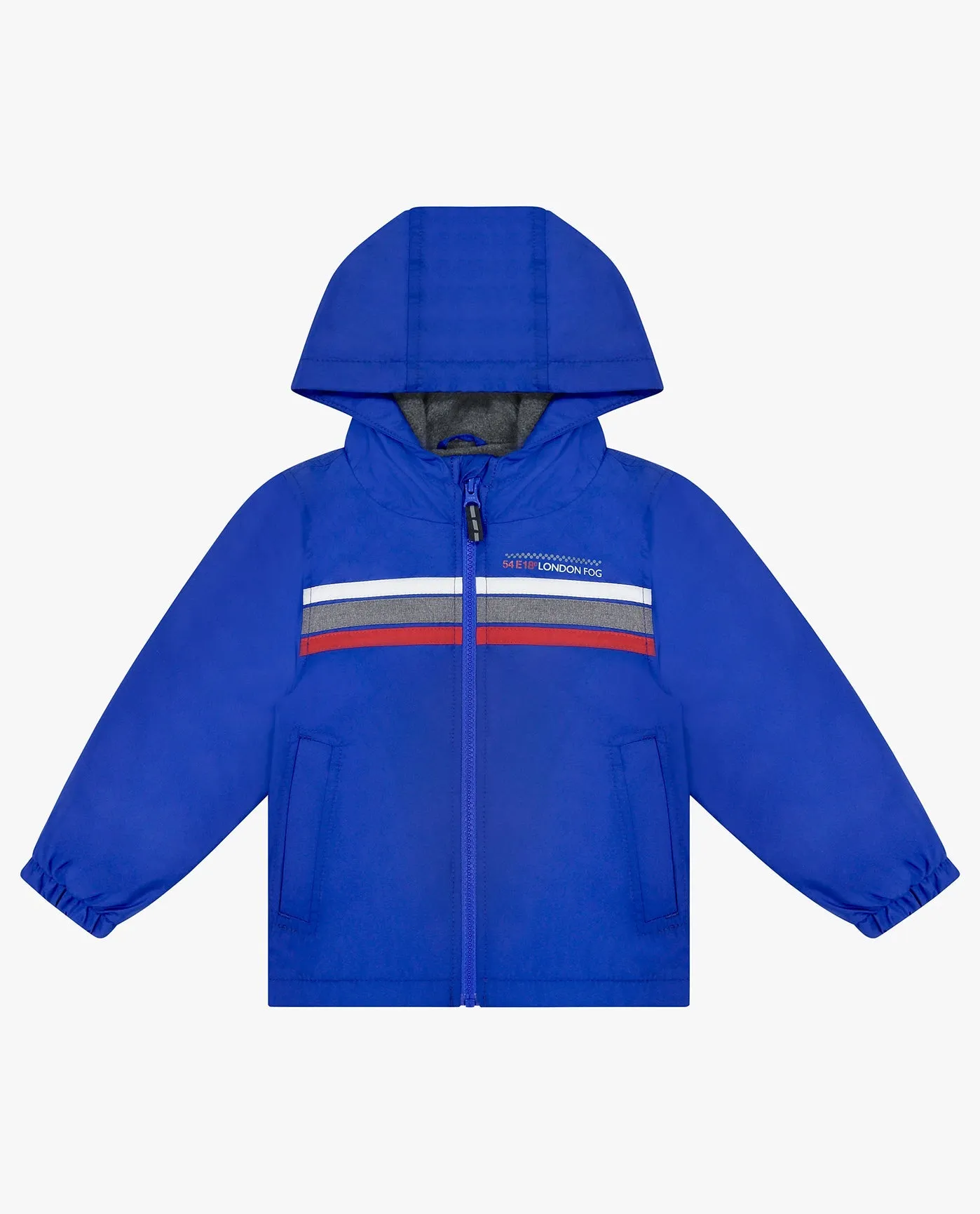 BOYS ZIP FRONT HOODED SPORTY STRIPE RAINCOAT