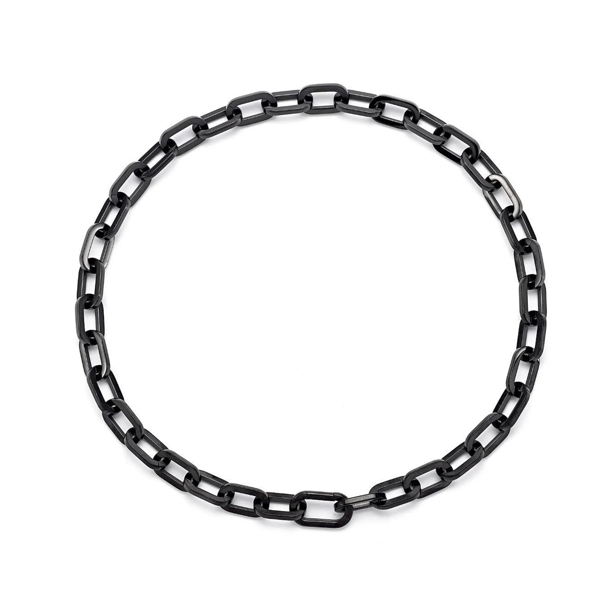 C200B B.Tiff Paperclip Anodizd Black Stainless Steel Chain Necklace