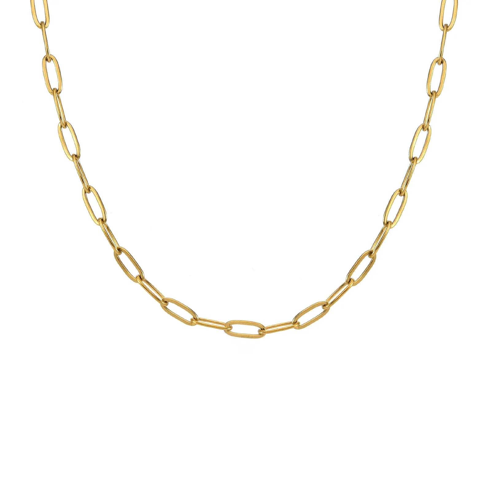 C400G B.Tiff Gold Plated Stainless Steel 2 Clasps Oval Paperclip Link Chain Necklace