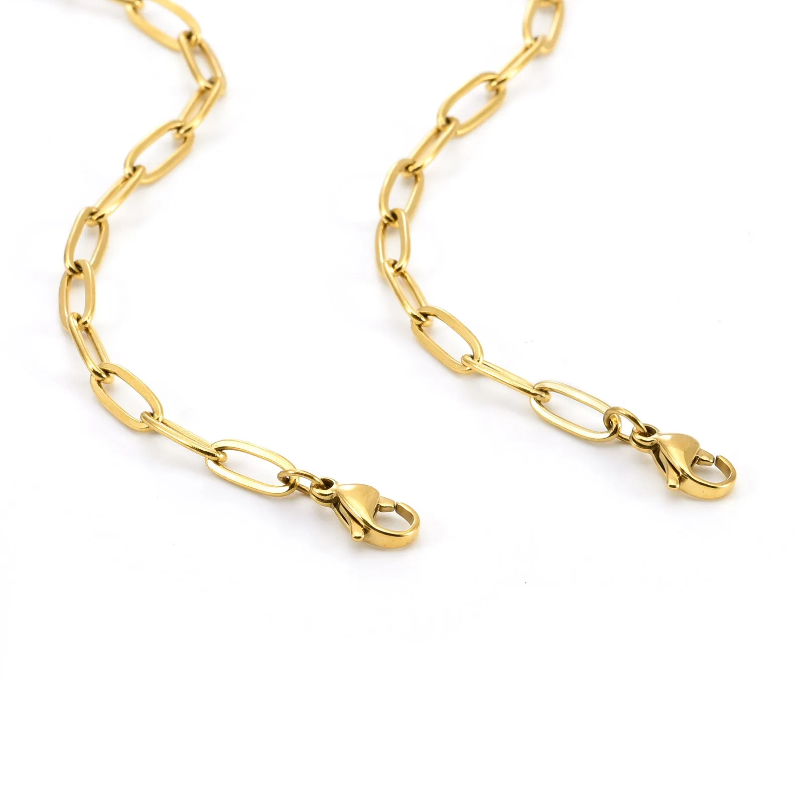 C400G B.Tiff Gold Plated Stainless Steel 2 Clasps Oval Paperclip Link Chain Necklace