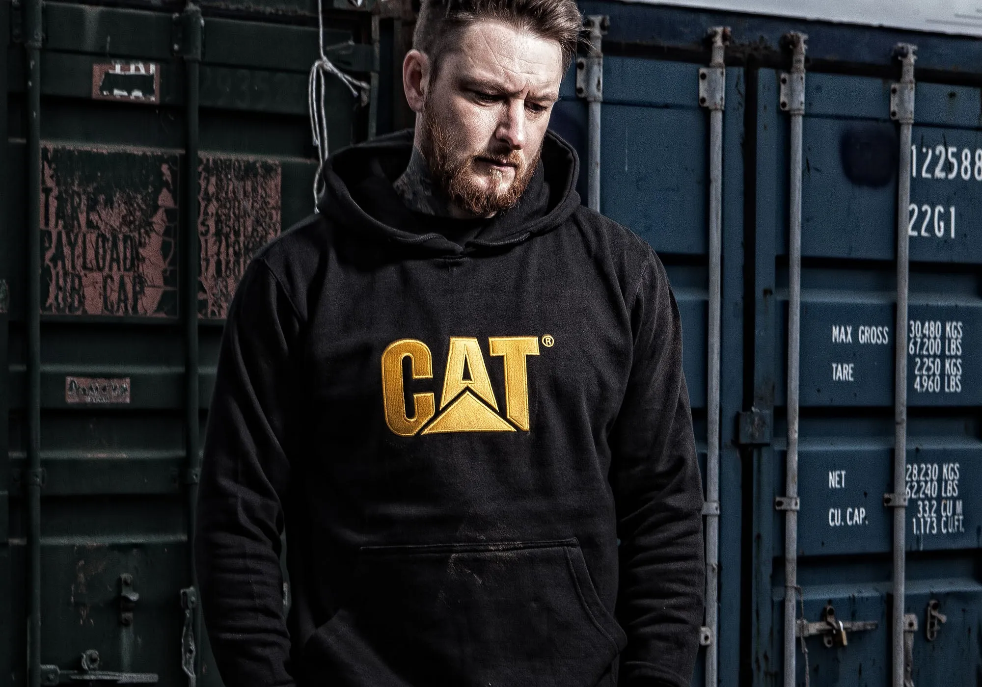 Caterpillar Mens Trademark Hooded Black Sweatshirt