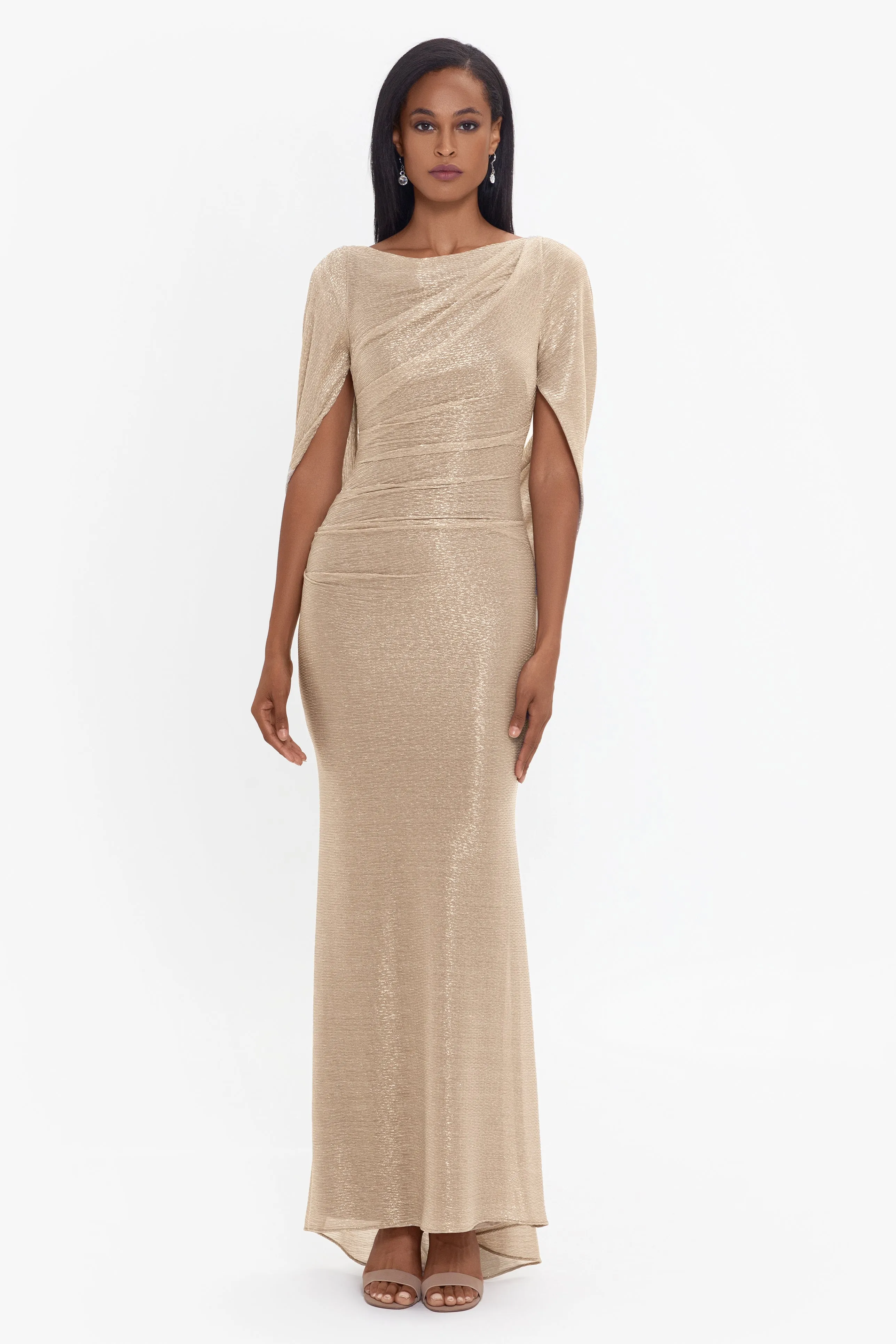 Celine Boat Neck Crinkle Gown