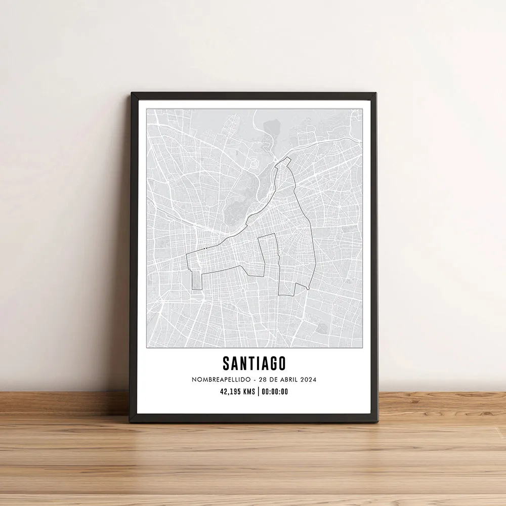 Cuadro Mapa Personalizado Maratón de Santiago 2024 42K 40x30 Enmarcado