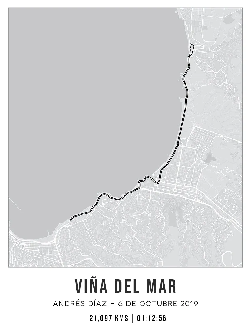 Cuadro Mapa Personalizado Media Maratón Via del Mar 21K 40x30 Enmarcado