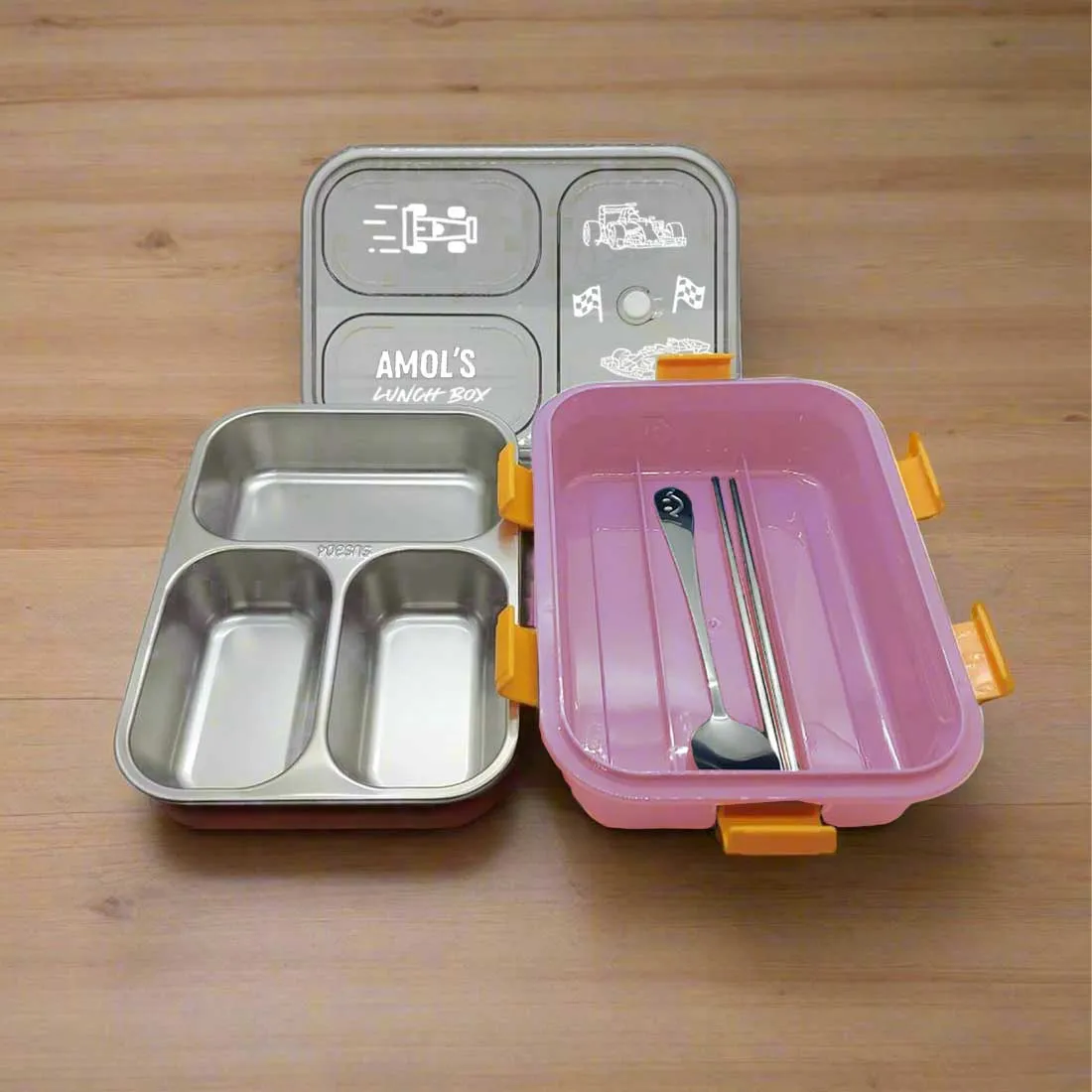 Custom Insulated Childrens Lunch Box -  Stainless Steel Tiffin Box with Name