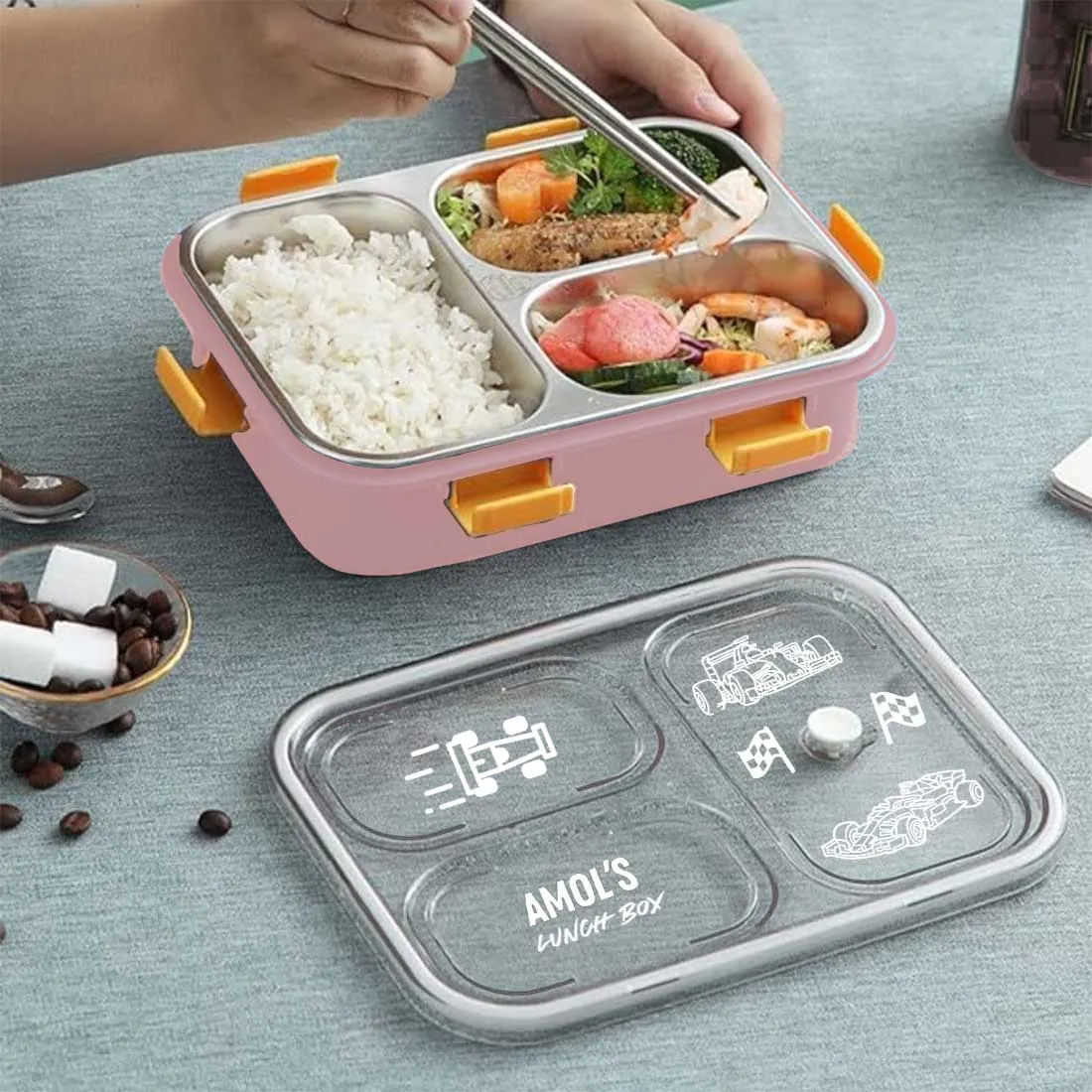 Custom Insulated Childrens Lunch Box -  Stainless Steel Tiffin Box with Name