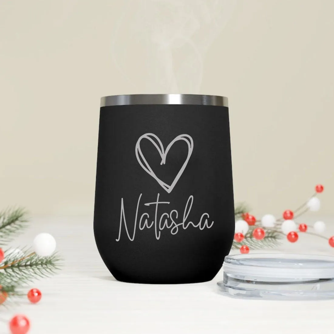 Customized Insulated Coffee Flask Mug With Name Engraved Design (350 ML) - Heart