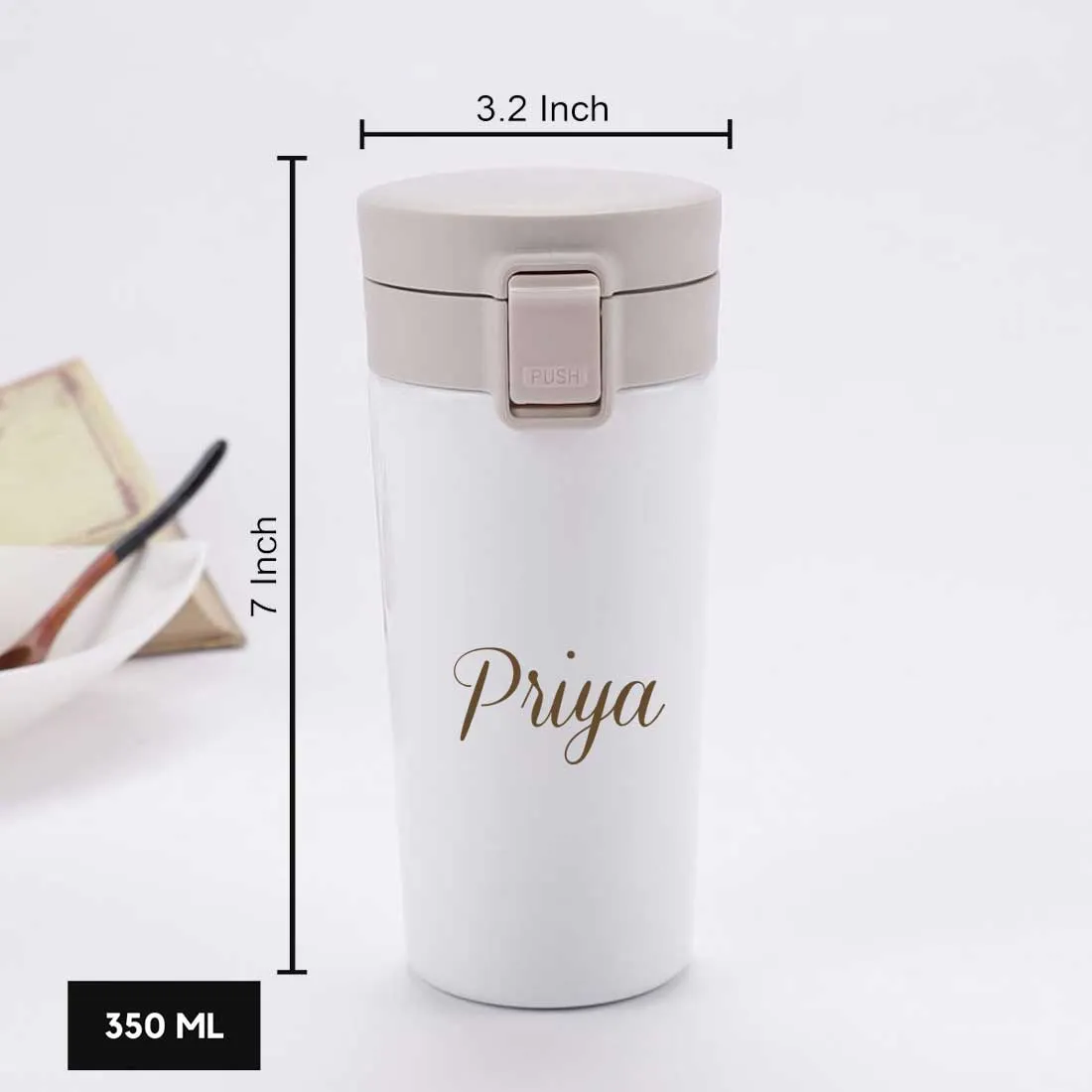 Customized Insulated Coffee Travel Mug With Name Engraved (380 ML) - Name