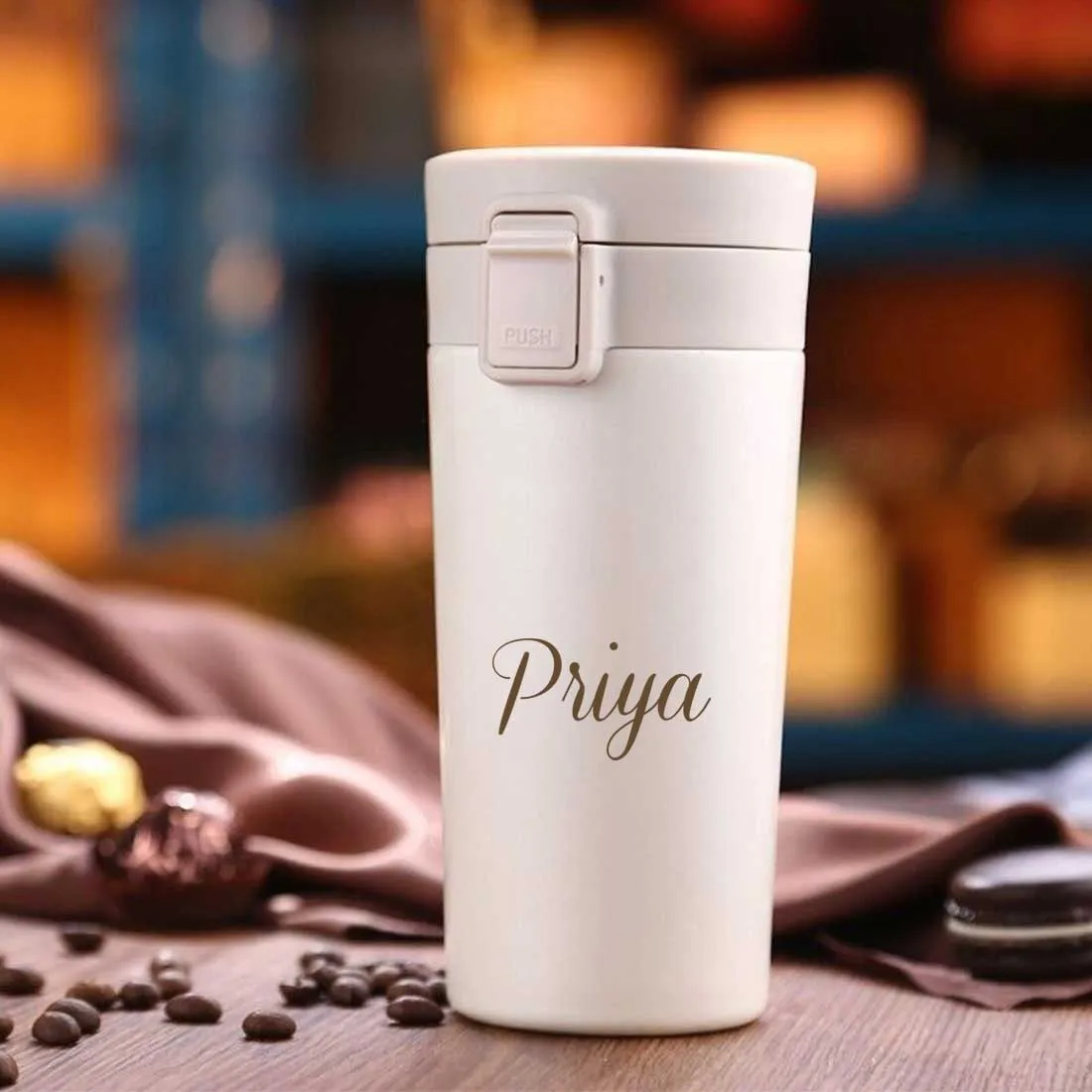 Customized Insulated Coffee Travel Mug With Name Engraved (380 ML) - Name