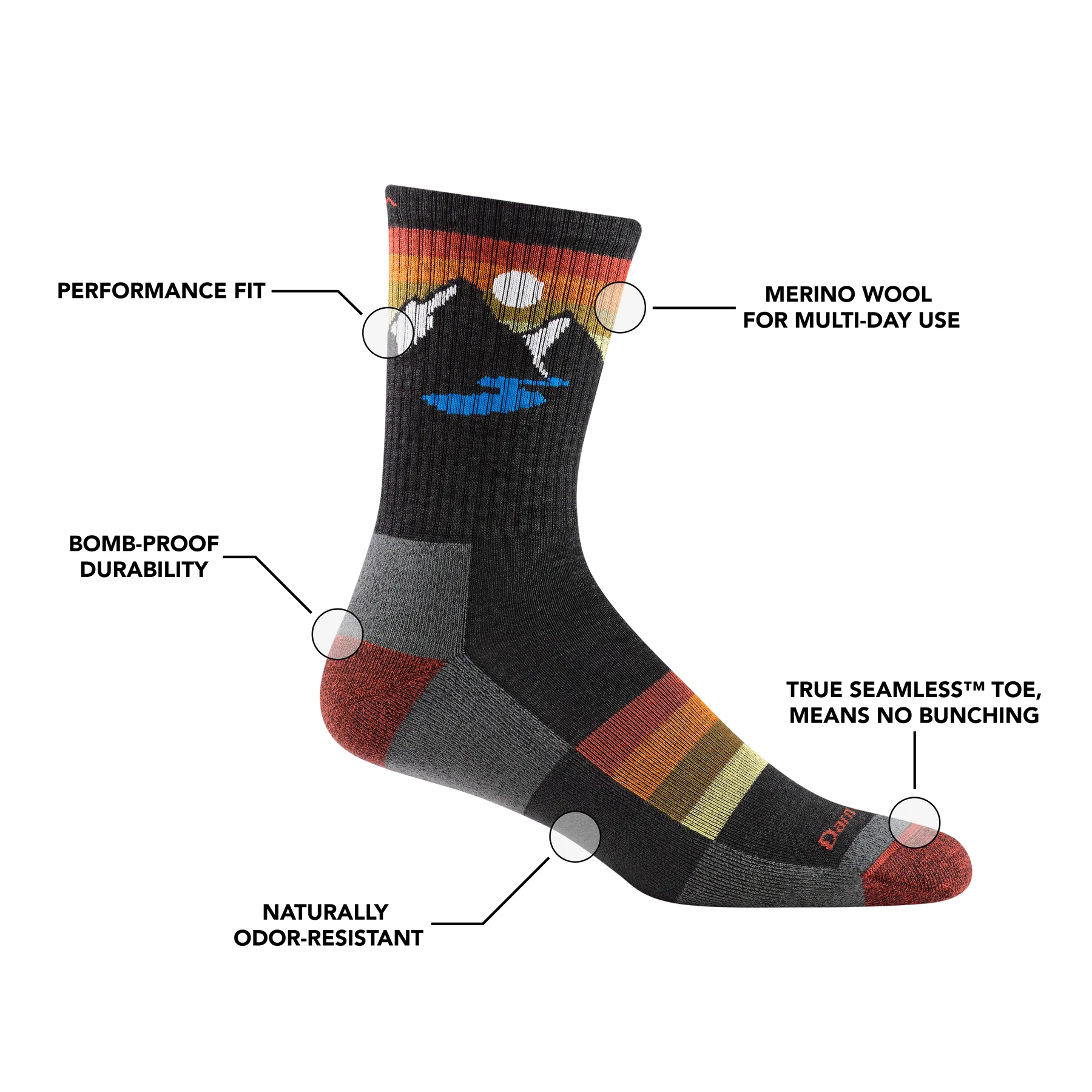 Darn Tough MEN'S SUNSET RIDGE MICRO CREW LIGHTWEIGHT HIKING SOCK 1997 - Charcoal