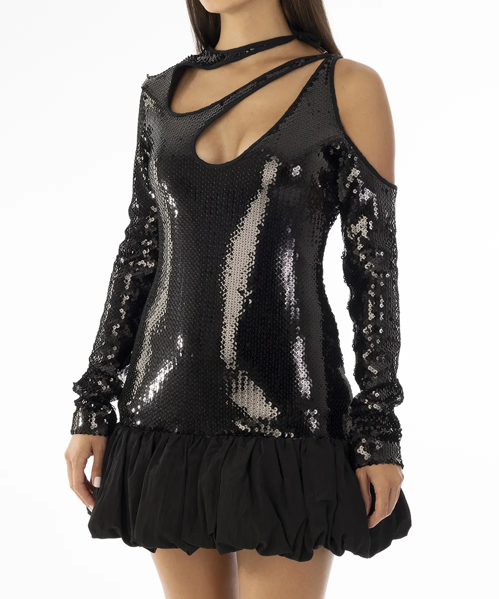 DAVID KOMA sequin puff hem dress 