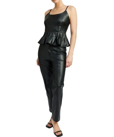 En Saison Women's Mya Faux-Leather Sleeveless Peplum Top