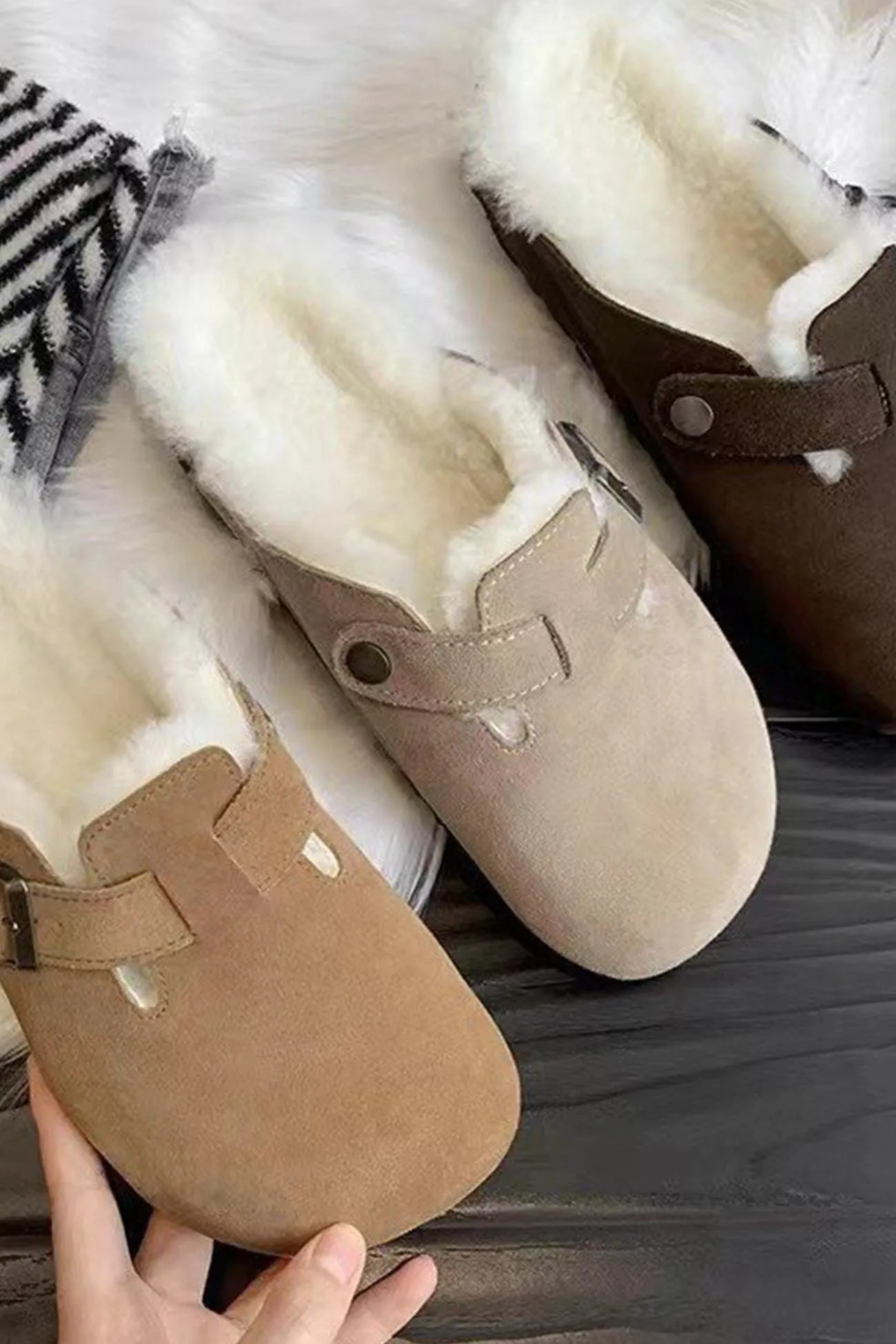 Fur-Lined Slip On Flats