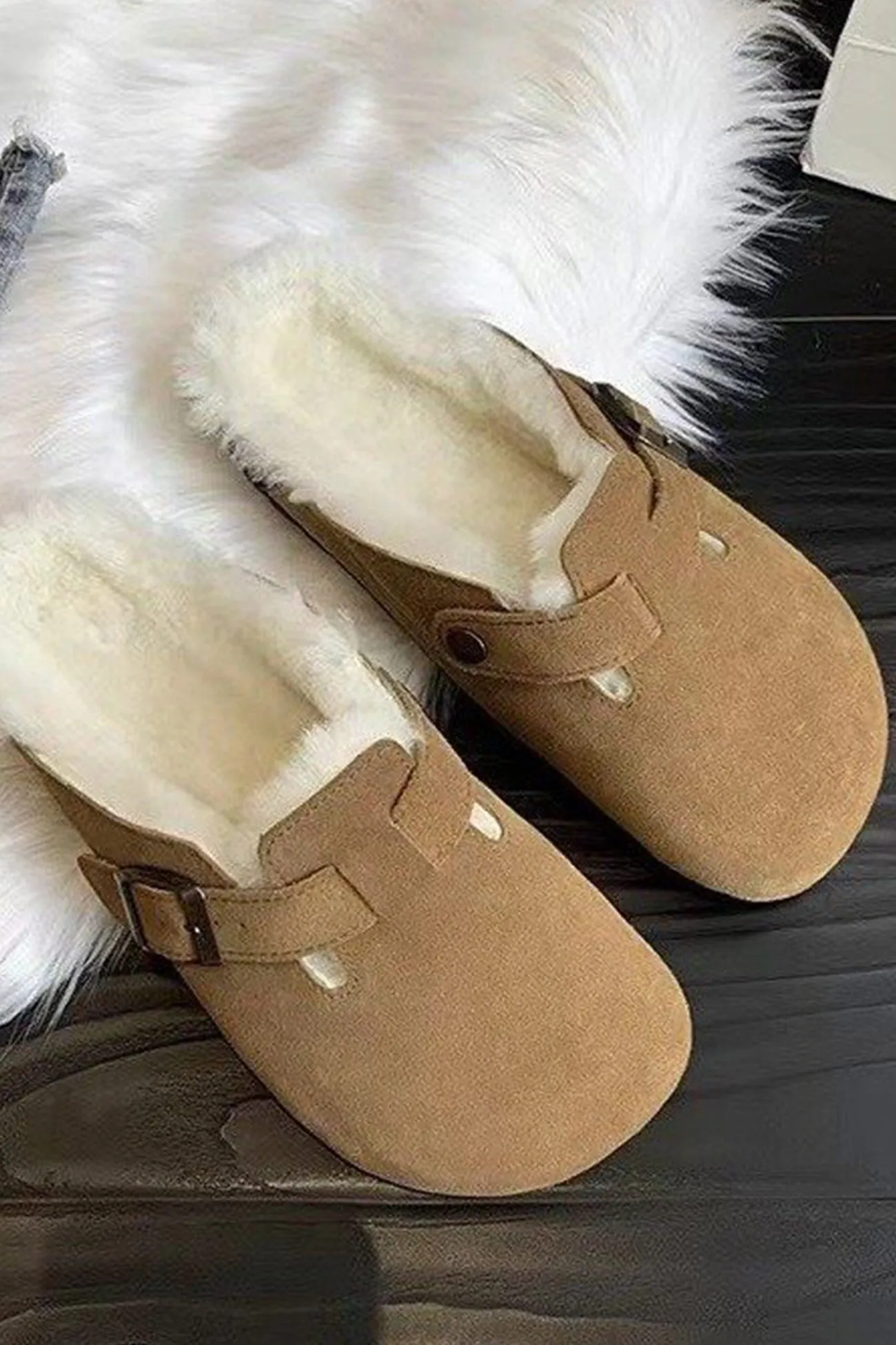 Fur-Lined Slip On Flats