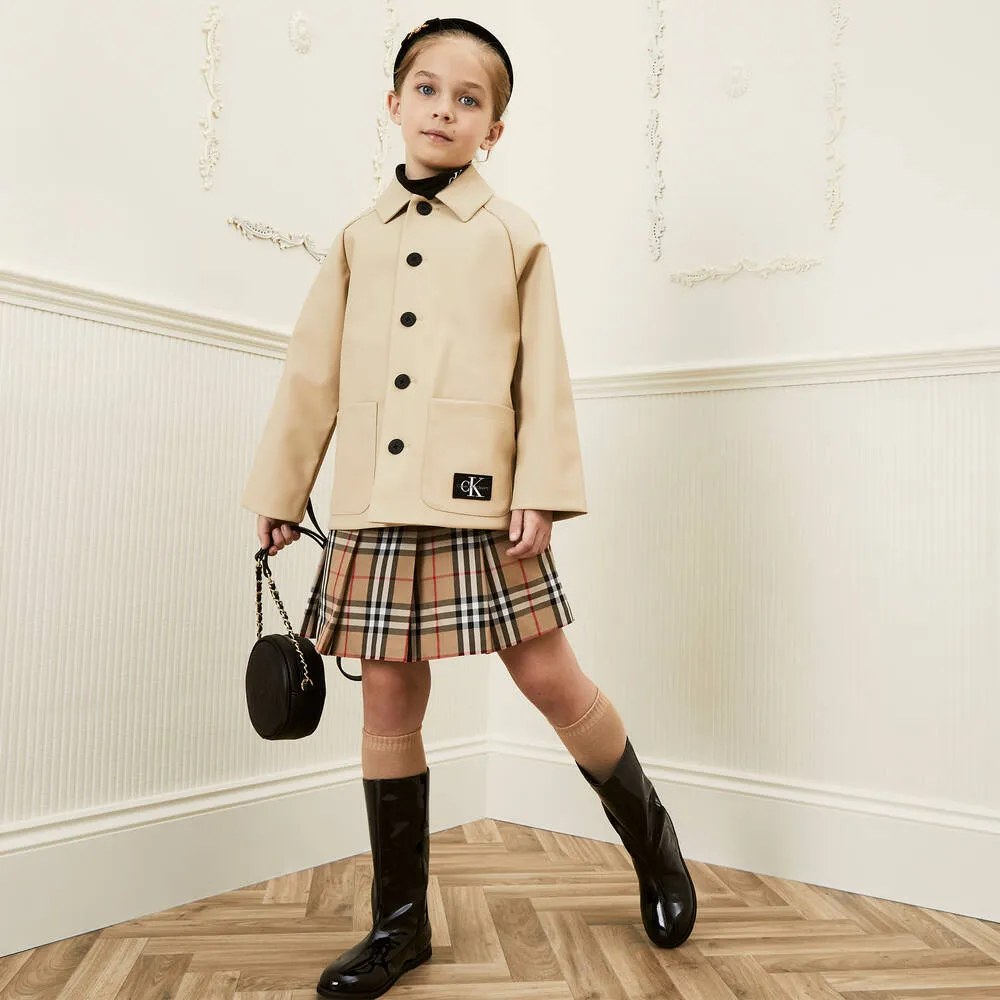 Girls Beige Soft Coated Raincoat