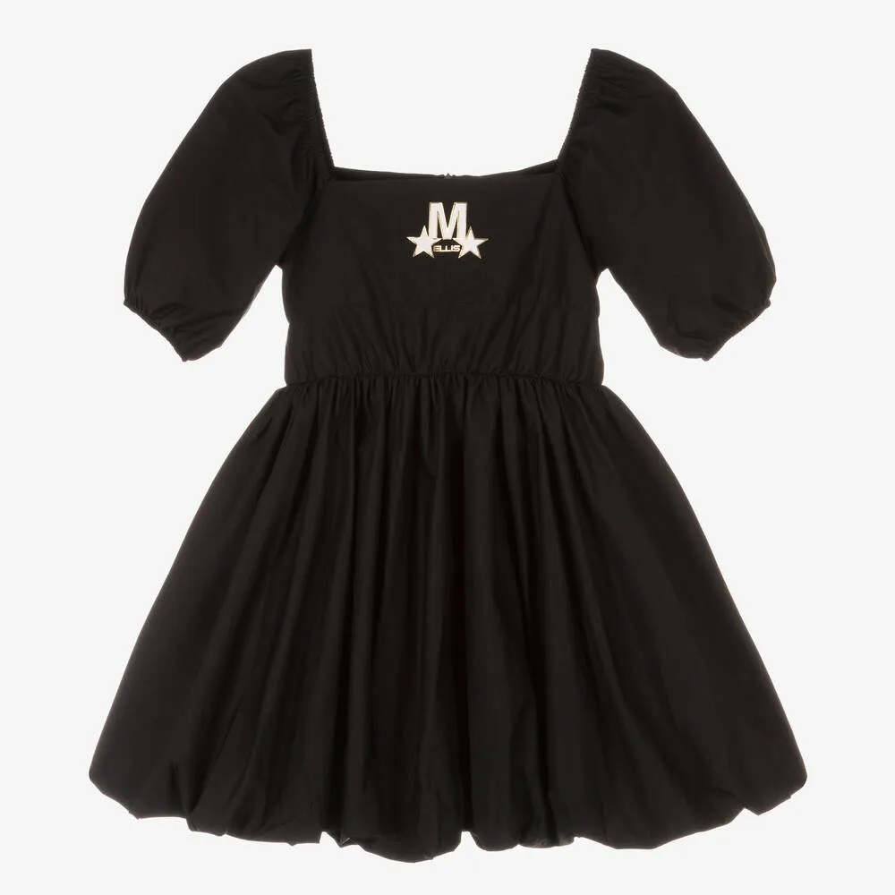 Girls Black Cotton Puffball Dress