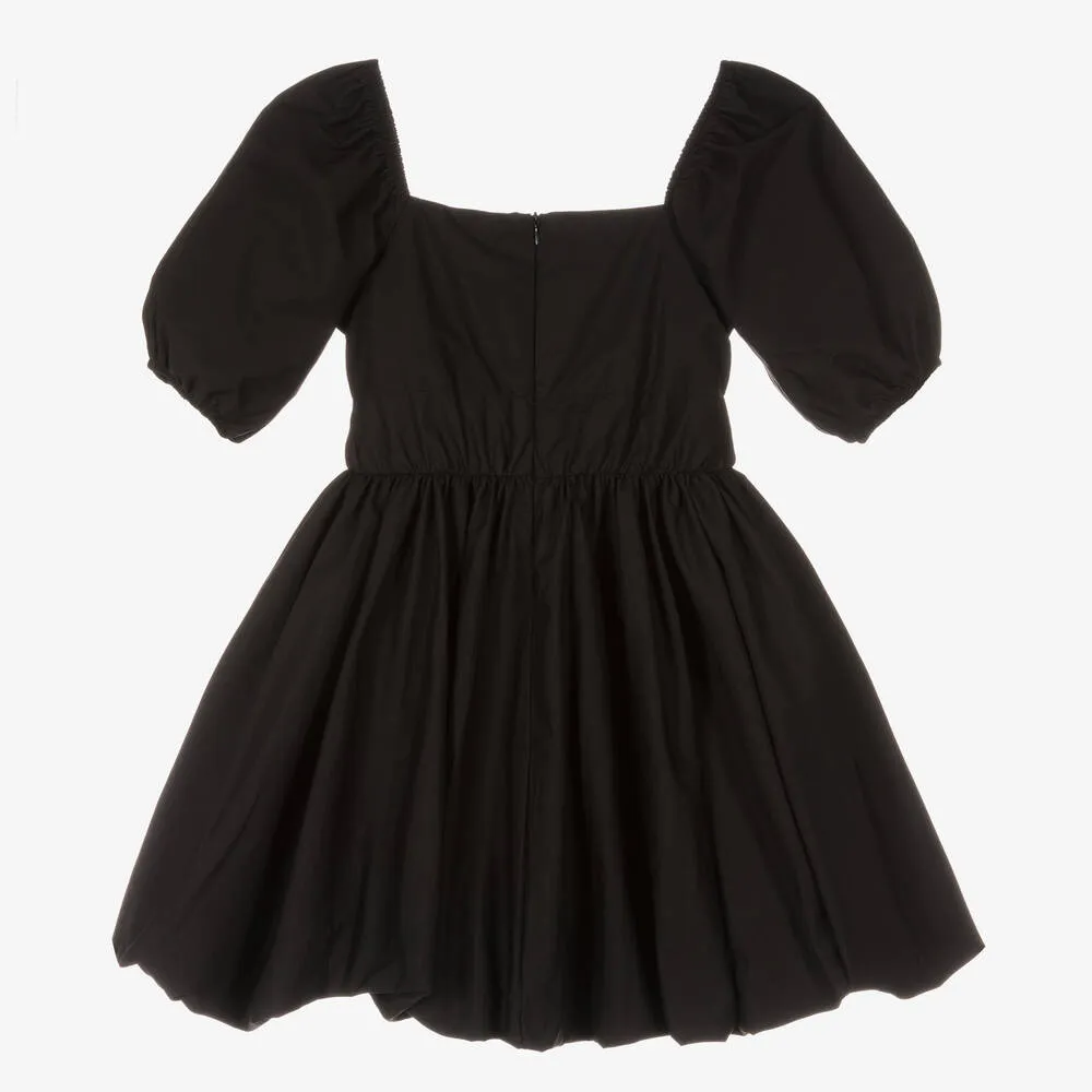 Girls Black Cotton Puffball Dress