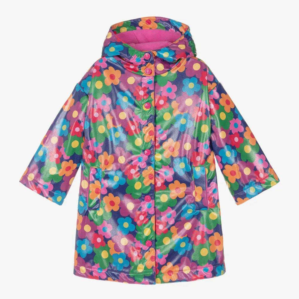 Girls Blue Floral Print Raincoat