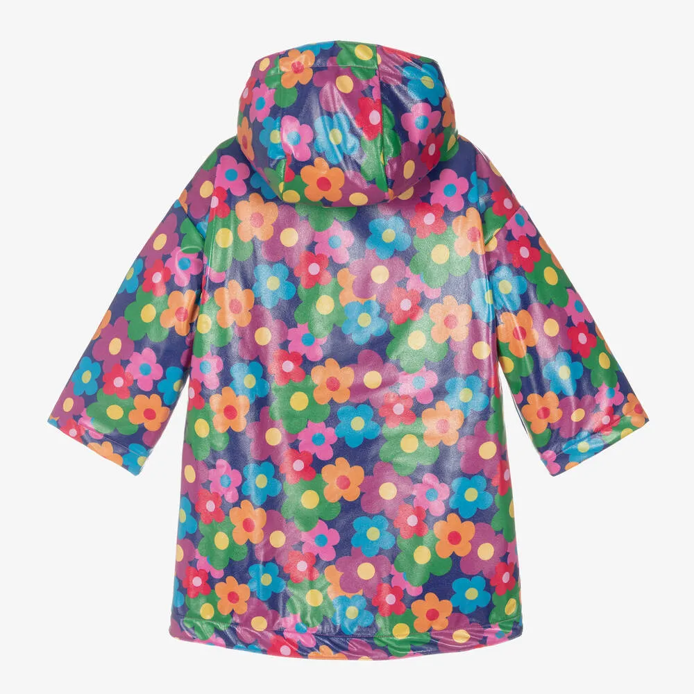 Girls Blue Floral Print Raincoat