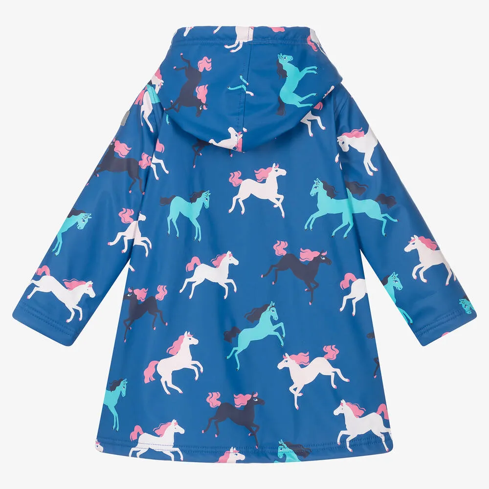 Girls Blue Horses Raincoat