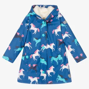 Girls Blue Horses Raincoat